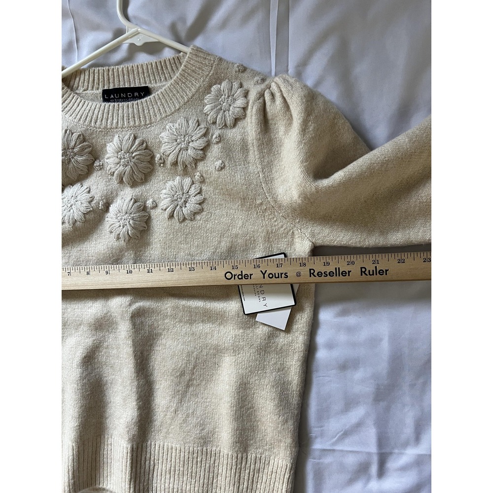 Laundry By Shelli Segal Sweater WomenS S Beige Marshmallow Floral Knit Crop NWT - Picture 9 of 11